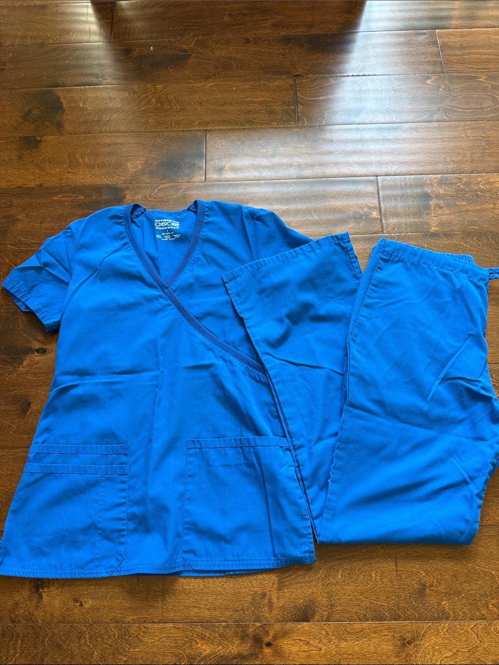 Cherokee workwear Royal Blue Women’s Wrap Scrub Top & Drawstring Pants